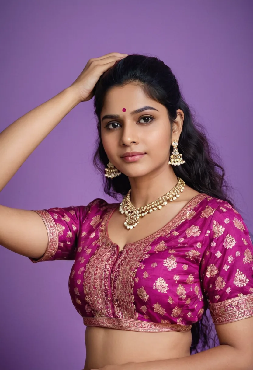 Purple and gold brocade blouse with fine embellishment work