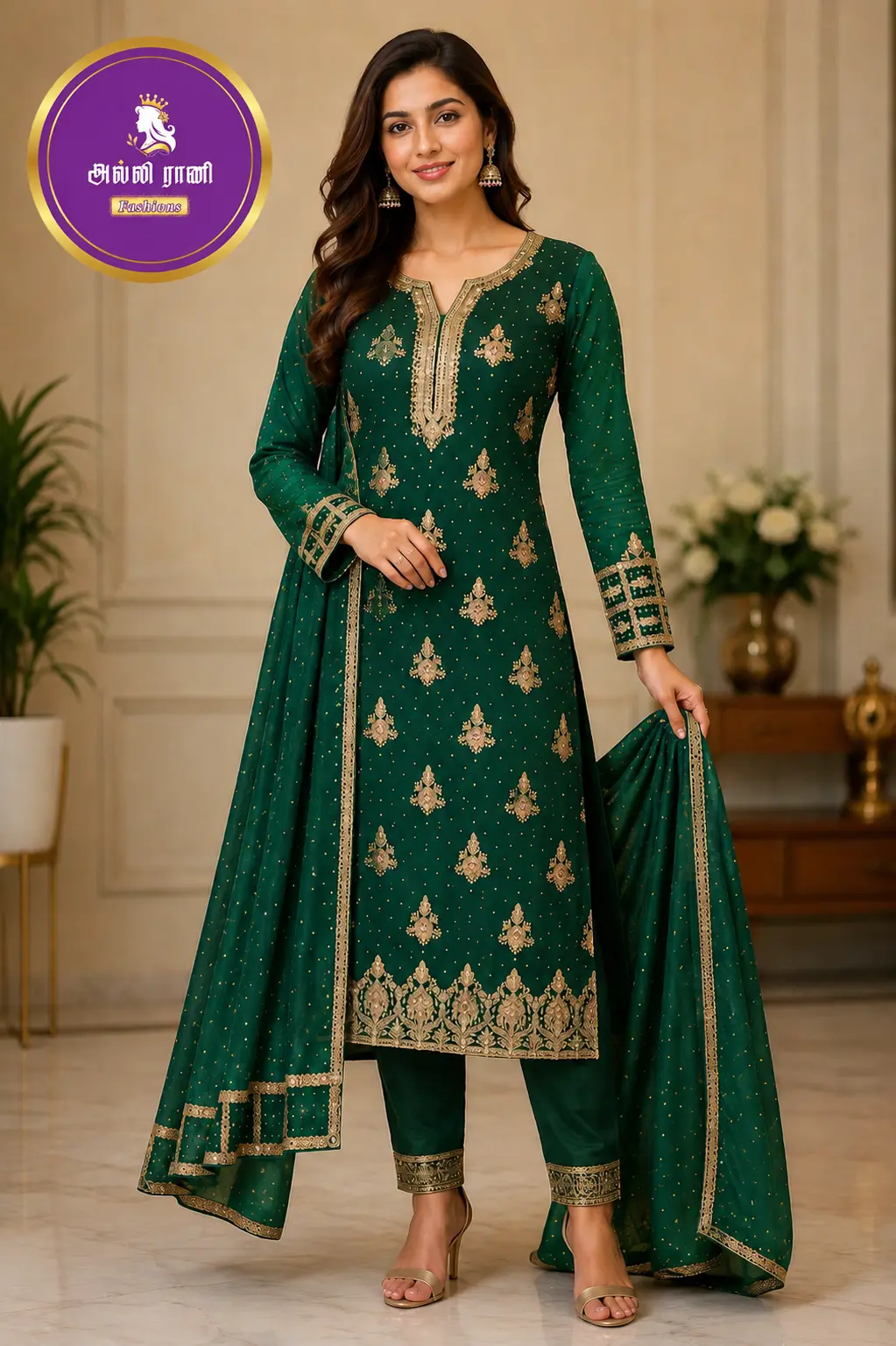 Emerald green churidar kurta set stitched to measurement