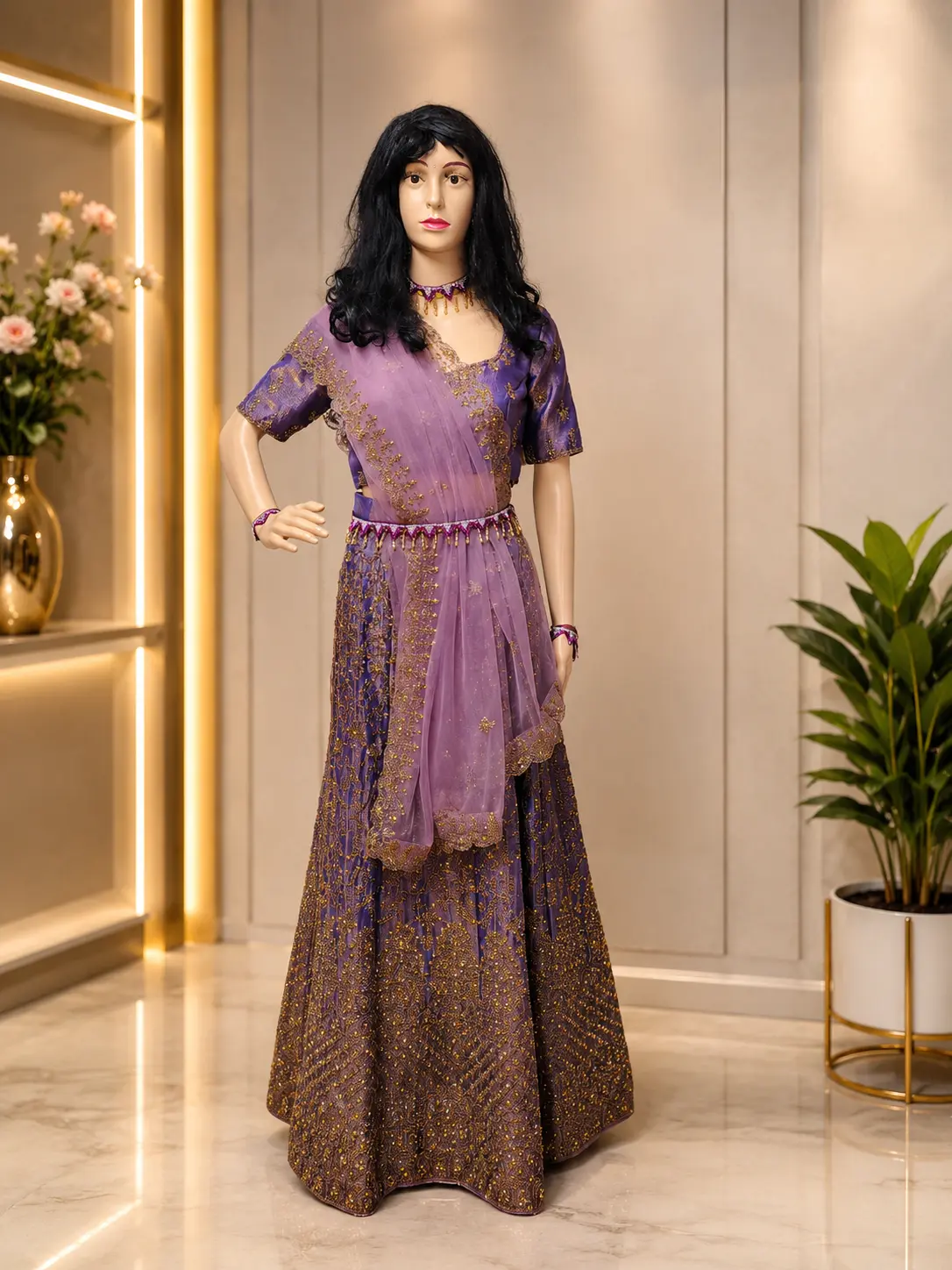 Lavender lehenga with zardosi work suitable for wedding functions